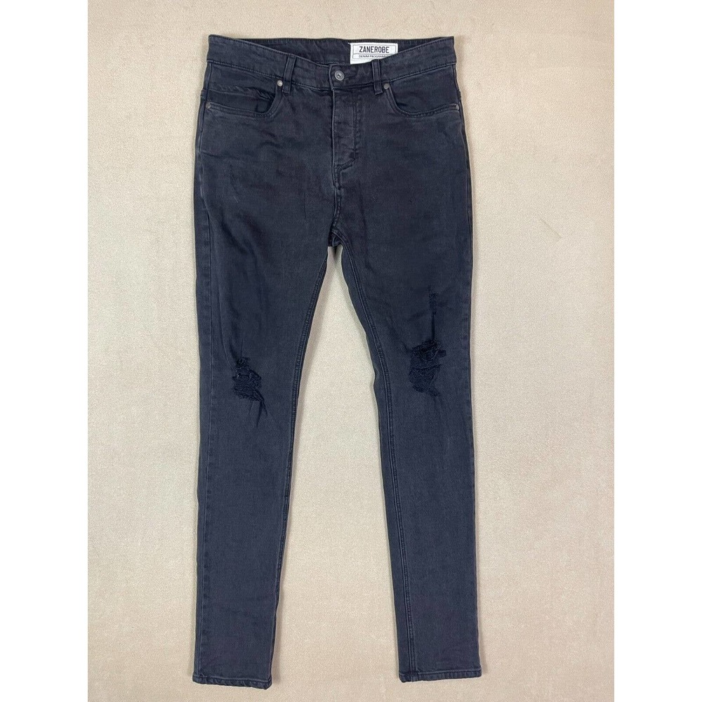Zanerobe Joe Blow Skinny Jeans Mens 32 Distressed Mid Rise Slim Fit Black Denim‎